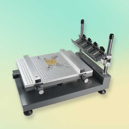 A manual SMT stencil printer is the most basic type of SMT Printing Solution, relying mainly on manual operation to complete the solder paste printing process. It is typically used for small-scale production and research laboratories. This type of SMT printer is characterized by low cost and simple operation, but it requires a higher skill level from the operator, and the printing precision and consistency are relatively lower.